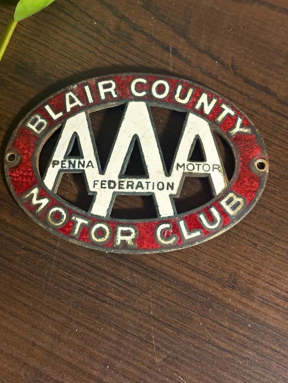Vintage Blair County AAA Motor Club Penna Federation Metal Grill Badge Emblem